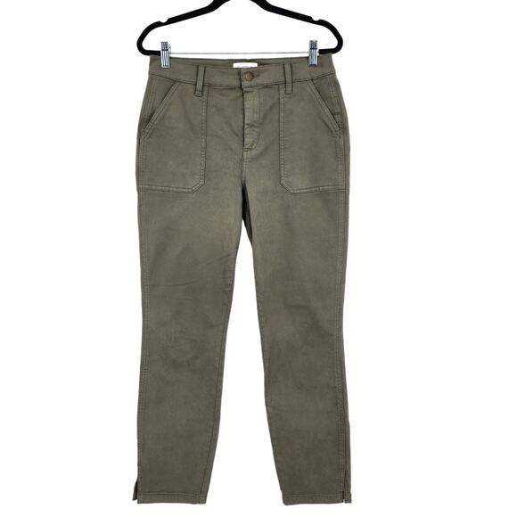 Evereve Payton Utility Slit Ankle Pants Olive Green  Neutral Minimalist Size 28 - Picture 1 of 5